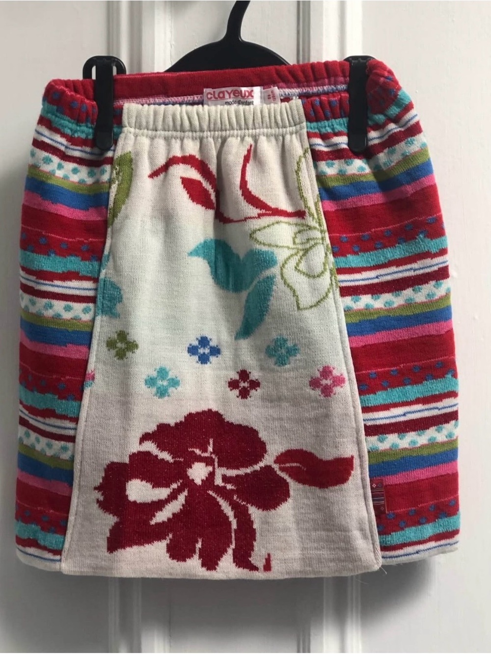 Clayeux Girls' Red, White & Turquoise Floral Knit Skirt